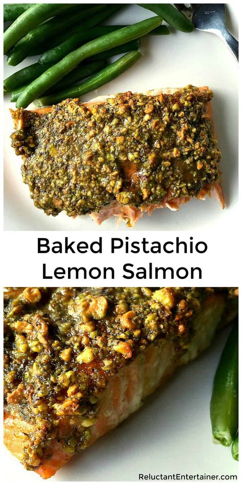 Pistachio Salmon Baked, Salmon Rockefeller Recipe, Summer Salmon Recipes, Pistachio Salmon, Italian Salmon, Crusted Salmon Recipes, Pistachio Crusted Salmon, Salmon With Lemon, Pistachio Recipes