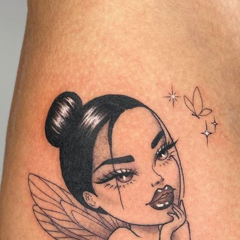 Elonie Lopes Tattoo on Instagram: "Angel Bratz ✨  . #tattoo #tattoobratz #tattoos #bratztattoo #angeltattoo #angelbratz #tatouage #tatouagebratz #bratz" Bratz Lips Tattoo, Brats Doll Tattoos For Women, Doll Tattoo Ideas, Bratz Doll Tattoo, Georgia Tattoos, Brat Tattoo, Brats Tattoo, Bratz Tattoo Design, Bratz Tattoo