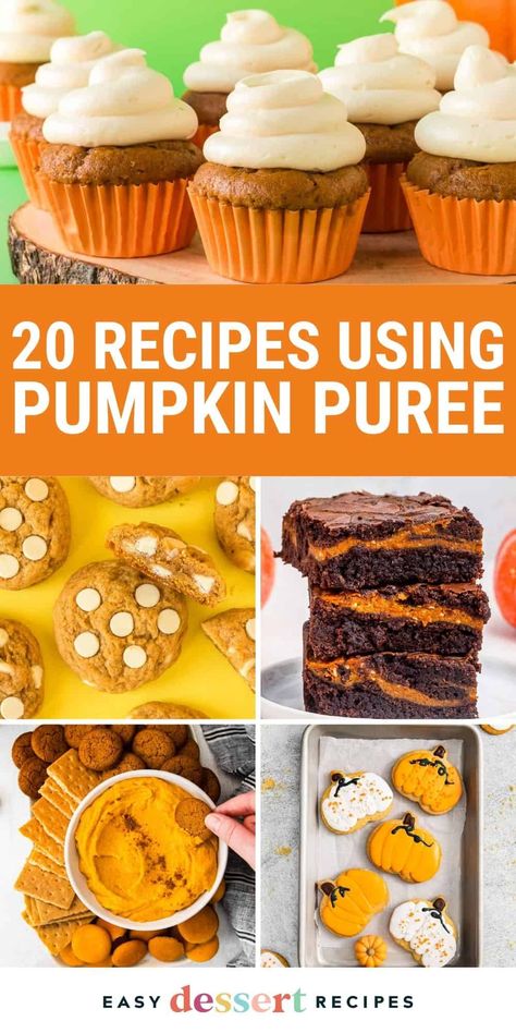 These fun and easy Pumpkin Puree recipes are a great way to celebrate fall and use up leftover pumpkin at the same time. There are so many different desserts and baking recipes you can make with canned pumpkin--not just another pumpkin pie! Any of these delicious desserts will be perfect for Halloween, Thanksgiving, or any Autumn occasion. Pumpkin Puree Recipes Dinner, Recipes For Leftover Pumpkin Pie Filling, Leftover Pumpkin Puree Recipes, What To Do With Leftover Pumpkin Filling, Pumpkin Pie Evaporated Milk Recipe, What To Do With Left Over Pumpkin Pie Filling, Recipes With Canned Pumpkin, Leftover Pumpkin Puree, Fall Desserts Thanksgiving