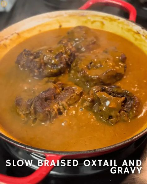 This Southern-Style Slow Braised #Oxtail and Gravy #recipe is sure to become one of your favorites! Oxtails braised until pull apart tender. #deepfriedhoney #oxtails #southernfood Braised Oxtails Recipes, Oxtail And Gravy Recipe, Oxtail Gravy Recipes, Oxtail Recipes Southern Stovetop, Curry Oxtail Recipes, Oxtail Recipes Oven, Smothered Oxtails And Gravy, Baked Oxtail Recipes, Oxtails Recipes Southern