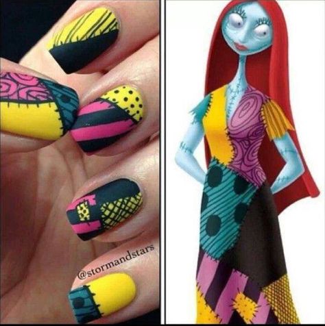 Patchwork Nails, Manicure Halloween, Sally Nails, Nightmare Before Christmas Nails, Halloween Manicure, Nail Art Disney, Disney Nails, Nails Polish, Halloween Nail Designs