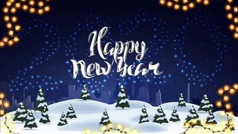 Premium Vector | Happy new year, blue postcard with cartoon winter landscape and beautiful lettering Quotes Whatsapp Dp, Cartoon Winter, Quotes Whatsapp, 1st January, Hd Wallpaper 4k, Dp Whatsapp, Beautiful Lettering, Messages Quotes, Message Quotes