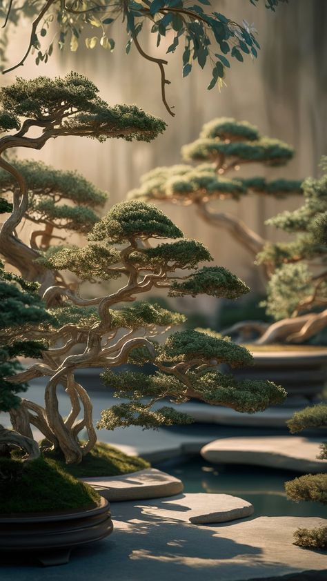 Immerse yourself in tranquility with this enchanting bonsai wallpaper. Featuring meticulously styled miniature trees under soft sunlight, this stunning scene evokes a meditative experience. The harmonious color palette and blurred water feature reflect the beauty of Japanese Zen gardens. Perfect for nature lovers and art enthusiasts alike. Keywords: bonsai, wallpaper, tranquility, Zen gardens, nature art. Zen Flower Arrangements, Bonsai Wallpaper, Bonsai Tree Photography, Bonsai Plants Wallpaper, Large Installation, Bonsai Landscape, Forest Bonsai Style, Bonsai Landscape Miniatures, Japanese Zen Garden Drawing