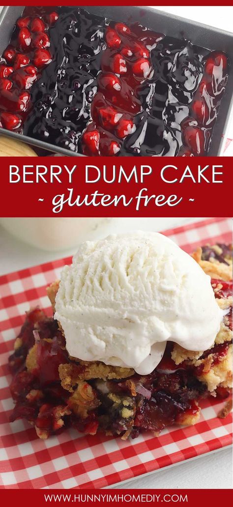 Whether you’re searching for gluten free summer dessert recipes or patriotic desserts, you’ll love this gluten free blueberry dump cake recipe! It’s one of the best dump cake recipes you can easily make into a gluten free summer dessert. If you need desserts gluten free easy or BBQ desserts, you’ll love this gluten free dump cake! #glutenfree Easy Gluten Free Summer Desserts, Gf Birthday Dessert, Paleo Dump Cake, Gluten Free Patriotic Desserts, Gluten Free Cookout Recipes, Gluten Free Cherry Dump Cake, Gluten Free Dump Cakes, Gluten Free Dump Cake Recipes, Gluten Free Cookout Food