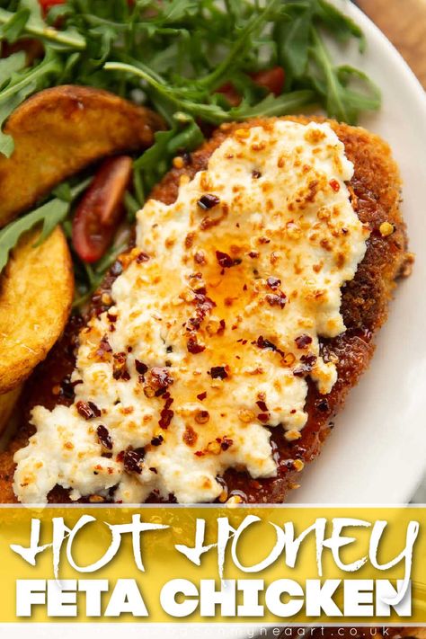 Chicken Recipes With Feta Cheese, Hot Honey Meals, Whipped Feta Chicken, Crispy Hot Honey Feta Chicken, Easy Savory Dinner Recipes, Hot Honey Dinner Recipe, Hot Honey Feta Chicken, Healthy Fancy Dinner, Date Night In Dinner Ideas