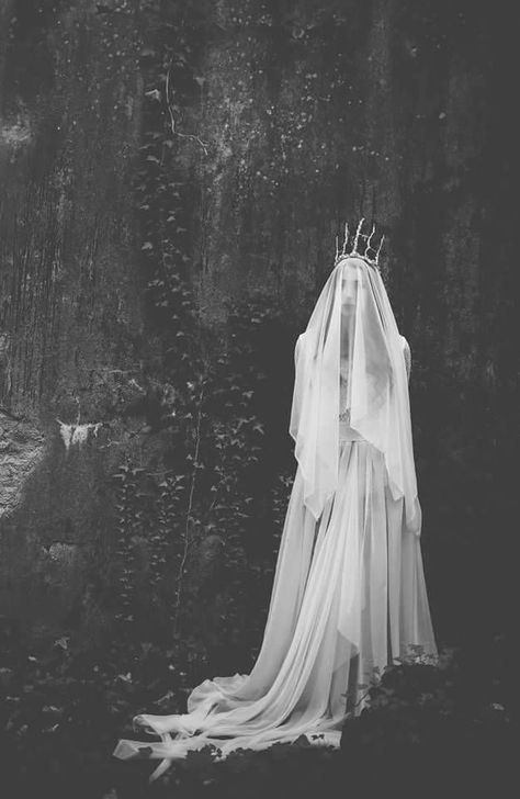 In The Woods, White Wedding, Veil, Crown, Wedding Dress, Black And White, White, Black