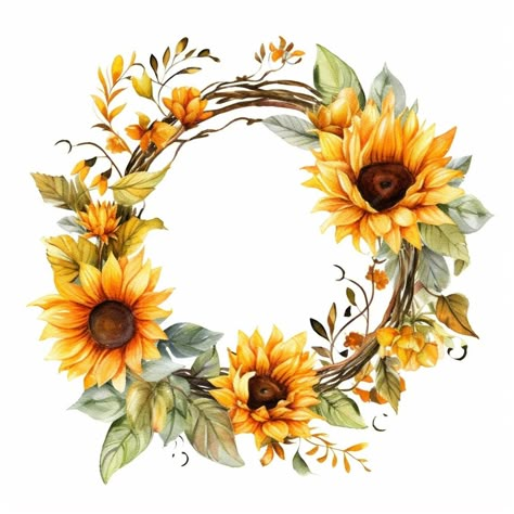 Premium Photo | Watercolor sunflowers are the best of all things. Sunflower Background Drawing, Sunflower Photo Ideas, Sunflower Illustration Art, Painted Wreaths, Sunflowers Drawing, Sunflower Halloween, Sunflower Border, Sunflower Frame, Flower Decoration Ideas