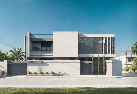 Qaap Villa on Behance Modern Boundary Wall, Boundary Wall Designs, Minimal Villa, Compound Wall Design, Boundary Wall, Architecture Drawing Plan, Facade Architecture Design, Townhouse Designs, Boundary Walls