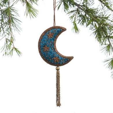 Unique Christmas Ornaments and Holiday Ornaments | World Market Celestial Christmas, Christmas Photography Props, Beaded Moon, Moon Ornament, Zardosi Embroidery, Christmas Props, Unique Christmas Ornaments, Holiday Gift Bag, Decorations Christmas