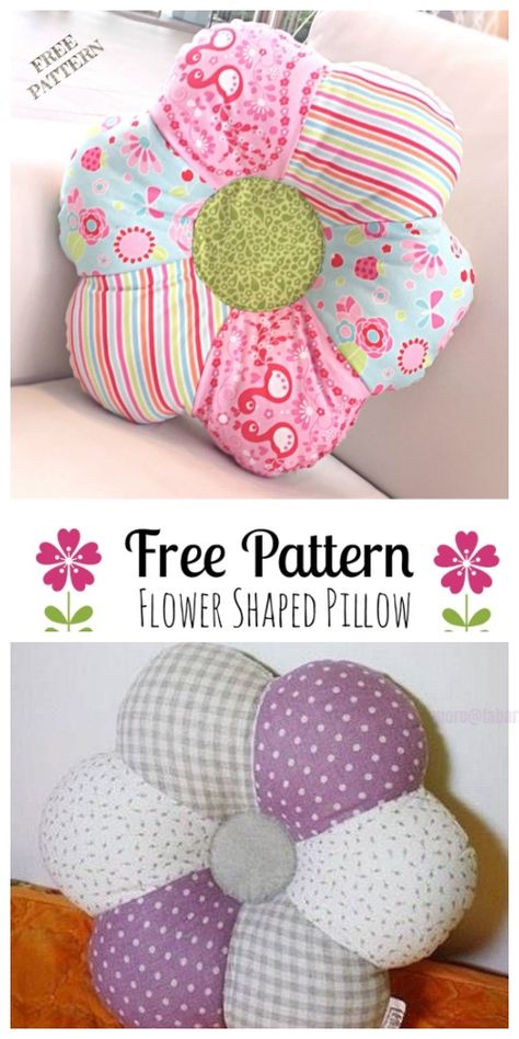 DIY Floral Pillow Free Sewing Patterns | Fabric Art DIY How To Hand Sew A Pillow, Daisy Pillow Sewing Pattern, Diy Sewing Pillows, Pillow Diy Ideas How To Make, Pillow Shapes Diy, Decorative Pillow Patterns Sewing, Daisy Pillow Diy, Sewing Decorative Pillows, Flower Pillow Sewing