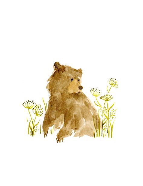 Sitting In A Field, Bear Watercolor, Bear Paintings, Bear Illustration, Watercolour Inspiration, Bear Art, Arte Animal, Watercolor Inspiration, Original Illustration