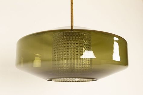 Large Scandinavian Modern Green Glass Pendant Lamp By Carl Fagerlund For Orrefors, 1960s | Carl Fagerlund | Orrefors | Vinterior Ufo Lamp, Carl Fagerlund, Antique Pendant Light, Antique Pendant, Glass Pendant Lamp, Glass Pendant, Green Glass, Pendant Lights, Pendant Lamp