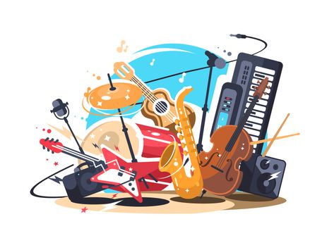 Great work from a designer in the Dribbble community; your best resource to discover and connect with designers worldwide. Piano Play, Vintage Violin, Musical Instruments Drawing, Guitar Illustration, Doodle Wall, Instruments Art, Music Illustration, Sound Speaker, Music Fest