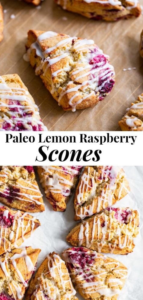 Gluten And Dairy Free Scones, Paleo Brunch Ideas, Gluten Free Raspberry Recipes, Paleo Raspberry Muffins, Paleo Raspberry Recipes, Gluten Free Raspberry Scones, Gluten Free Dairy Free Scones, Gluten Free Scones Recipe, Raspberry Lemon Scones