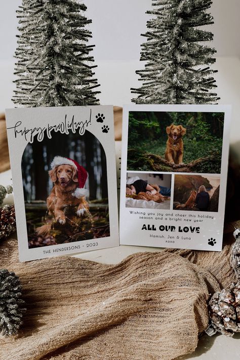 Dog Christmas Card Ideas, Christmas Card Ideas With Dogs, Christmas Card Photo Ideas With Dog, Pet Holiday Cards, Happy Pawlidays, Family Christmas Card, Christmas Photo Card Template, Printable Dog, Holiday Card Template