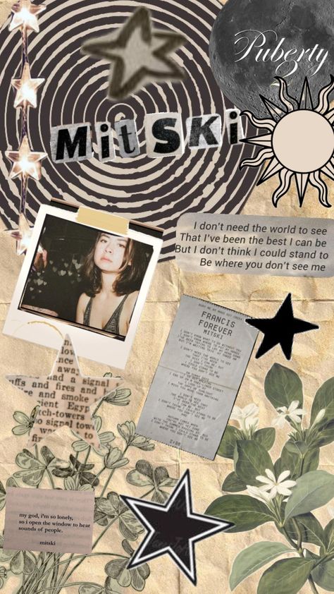 #mitski #music #stars Mitski Collage Wallpaper, Mitski Inspired Wallpaper, Miski Wallpapers, Mitski Prints, My Love Mine All Mine Mitski Wallpaper, Mitski Wallpaper Iphone, Mitski Background, Mitski Homescreen, Mitski Lockscreen