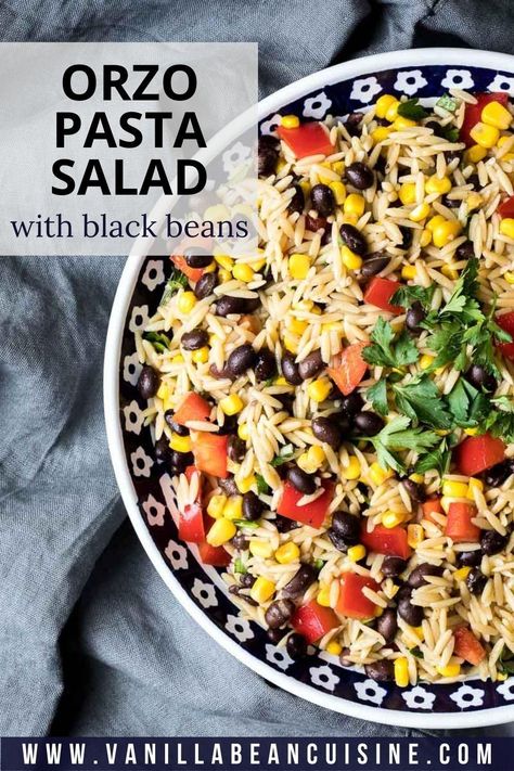 Black Bean Orzo Pasta Salad, Black Bean Orzo Salad, Orzo Black Bean Salad, Orzo Bean Salad, Pasta Salad With Black Beans, Bean Pasta Salad, Week Of Lunches, Orzo Pasta Salad Recipe, Salad With Black Beans