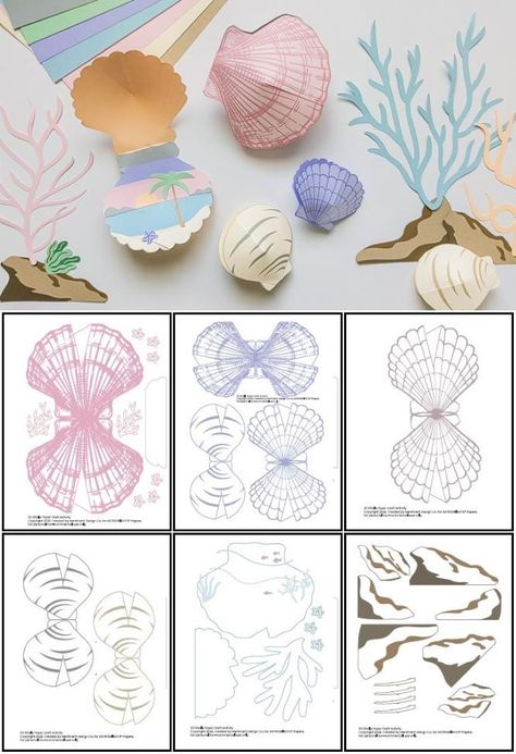 PAPERMAU: 3D Shells Beach-Themed Summer Papercraft - by Kathy Beymer via Astrobrights Beach Paper Craft, 3d Printable Paper Crafts, Paper Shells, Beach Themed Crafts, Shells Beach, Shell Craft, Shells Diy, Art Appliqué, Sea Design