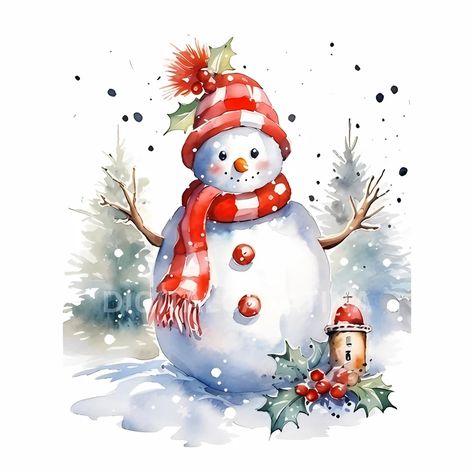 Snowman Clipart, Winter Clipart, Personalized Greeting Cards, Cute Snowman, Christmas Clipart, Christmas Watercolor, Etsy Crafts, Digital Clip Art, Watercolor Clipart