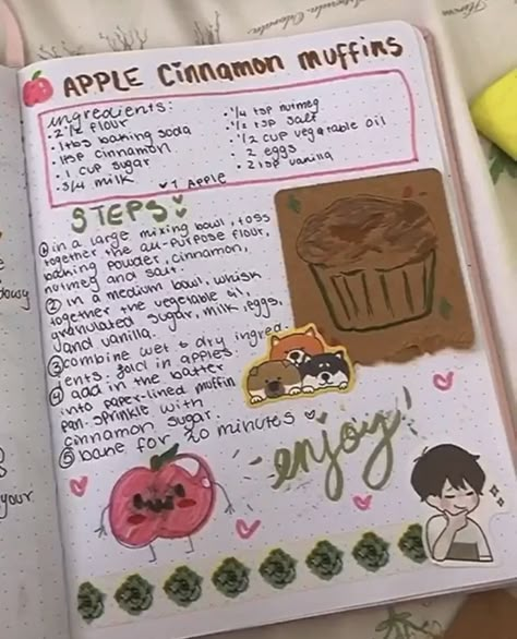 Makeup Emo, Teen Makeup, Cottagecore Recipes, Homemade Recipe Books, Recipe Book Diy, Homemade Cookbook, Apple Cinnamon Muffins, Recipe Drawing, Baking Book