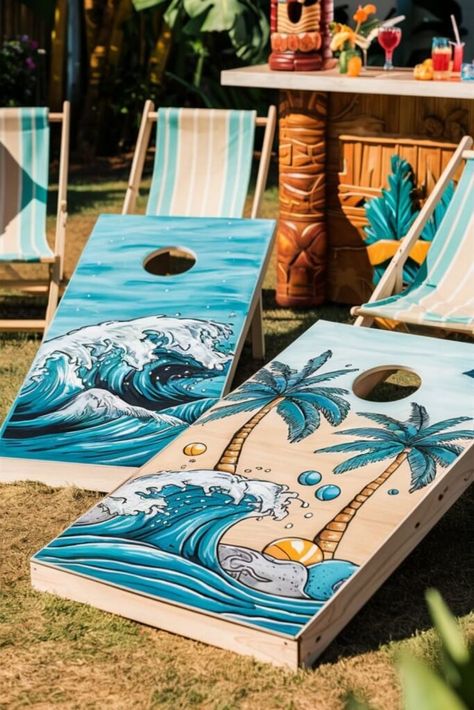 Top 15 Cornhole Boards DIY [Make Within Minutes] – craftydiyers.com Tiki Cornhole Boards, Diy Cornhole Boards Designs, Cornhole Boards Designs Diy Paint, Corn Hole Boards Designs, Cornhole Boards Diy, Cornhole Diy, Painted Cornhole Boards, Cornhole Board Plans, Painted Corn Hole Boards