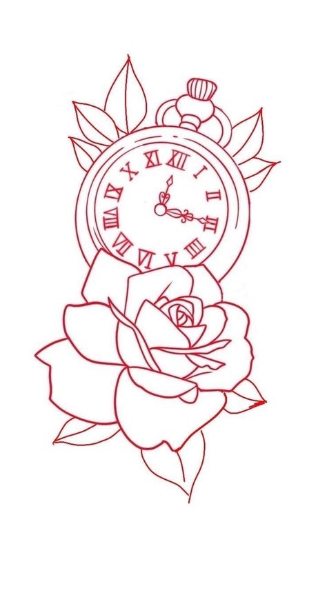 Rose And Clock Tattoo Stencil, Clock Outline Tattoo, Small Tattoo Stencils Outline Design, Tattoo Ideas Outline Drawings, Easy Tattoo Stencils Outline For Women, Tattoo Outline Drawing Stencil Ideas Easy, Tattoo Template Printables, Begginer Tattoo Designs, Easy Outline Drawings