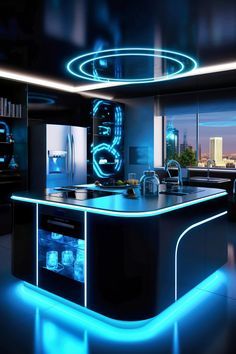 Futuristic Fridge, Scifi Kitchen, High Tech Interior Design, Cyberpunk Kitchen, High Tech Aesthetic, Sci Fi Kitchen, High Tech Home, Futuristic Kitchen Design, Light Library