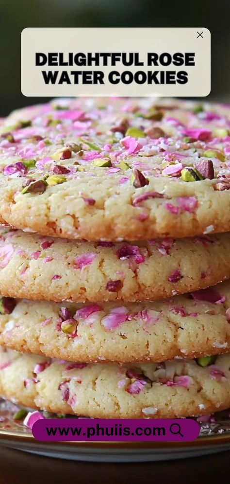 Indulge in these fragrant Turkish Delight-inspired cookies that are a perfect treat for any occasion! Rose Water Cookies Recipe, Turkish Cookies, Rose Cookies, Cookie Flavors, Edible Gifts, Festive Treats, Turkish Delight, Cookies Recipes Christmas, Floral Notes