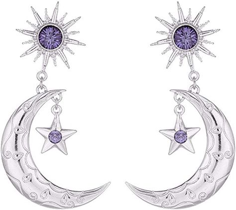 Amazon.com: Sun Star Moon Drop Dangle Earrings for Women Girl Sun Moon Crescent Rhinestone Stud Earrings Bohemian Jewelry (Silver): Clothing, Shoes & Jewelry Teen Girl Jewelry, Moon Drop, Fashion Purple, Formal Earrings, Moon Crescent, Betsey Johnson Earrings, Moon And Star Earrings, Stars Moon, Earring Trends