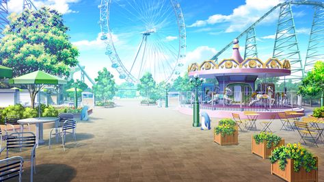 Park Animation Background, Amusement Park Drawing, Amusement Park Background, Amusement Park Cartoon, Amusement Park Illustration, Amusement Park Art, Amusement Park Aesthetic, Gacha Backgrounds Outside, Landscape Anime