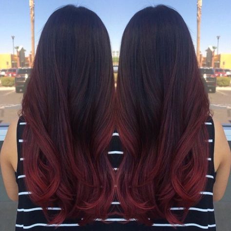 The 14 Prettiest Pastel Hair Colors on Pinterest Black To Dark Red Ombre Hair, Raspberry Balayage, Balayage Burgundy, Pelo Color Borgoña, Hair Color Ombre, Red Ombre Hair, Aveda Color, Color Balayage, Subtle Ombre