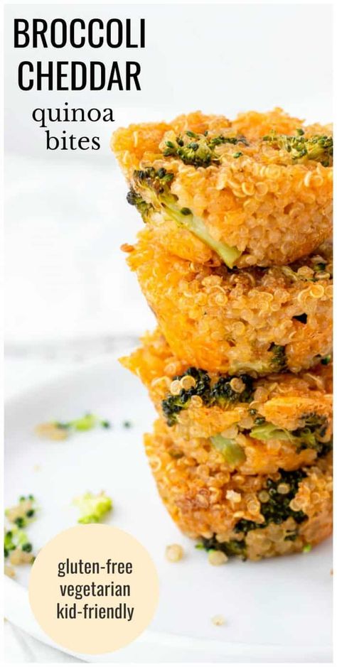 Broccoli Cheddar Quinoa Bites | Haute & Healthy Living Finger Food For Toddlers, Broccoli Cheddar Quinoa, Quinoa Cups, Food For Toddlers, Fingerfood Baby, Recipe For Lunch, Toddler Finger Foods, Quinoa Bites, Baby Led Weaning Recipes