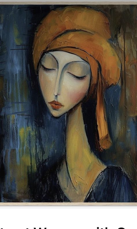 Abstract Woman Painting, Masterpieces Painting, Abstract Portrait Painting, Abstract Woman, Painting People, Turban Style, Modern Art Paintings, Closed Eyes, Abstract Portrait