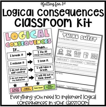 Logical consequences have transformed my classroom management! These consequences hold students accountable while also allowing them to reflect on and learn from their behavior. This product contains everything you need to implement logical consequences in your classroom. Included:Teacher guidance2 editable postersLogical consequences overview poster (with and without management flowchart)Break it, fix it posterLoss of privilege posterTake a break poster Fix it: Feelings posterCalming strategies 1st Grade Consequences, Take A Break Classroom Ideas, First Grade Consequences, Rewards And Consequences Classroom, Pbis Classroom Management, Fix It Ticket, Natural Consequences In The Classroom, Elementary Classroom Management Ideas, Logical Consequences In The Classroom