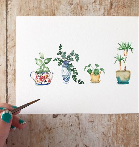 Spend a relaxing time painting these cute watercolour house plant illustrations with my latest youtube tutorial. Paint mini monstera leaves, delftware vases, terracotta pots, chinese money plants and much more! #watercolour #watercolor #houseplants #cute #youtubetips #youtubetutorial #watercolourtutorial #illustration #dewintonpaperco Make Watercolor Paint, Watercolour House, Money Plants, Mini Monstera, Watercolor Herbs, Plant Illustrations, Watercolor Birthday Cards, Watercolor Flowers Tutorial, Watercolor Paintings For Beginners