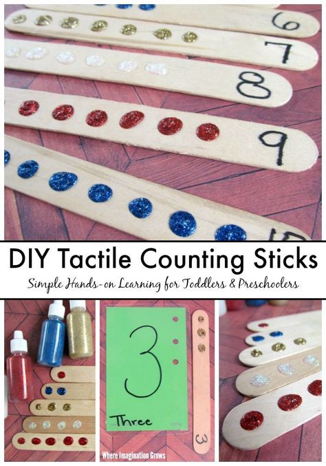 Simple DIY tactile counting with craft sticks activity for toddlers and preschoolers. Turn craft sticks into a hands-on number and counting learning tool for kids! An easy way to help kids learn number sense, counting, and simple addition! #numbersense #preschoollearning #kidsactivities #counting #preschool #learningactivity Counting Craft, Ece Resources, Preschool Maths, Counting Preschool, Teach Numbers, Educational Activities For Toddlers, Number Learning, Educational Toddler Activities, Preschool Sensory