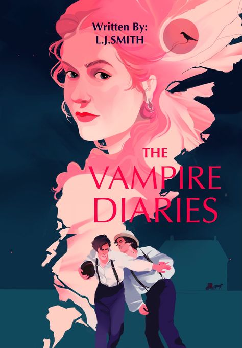 The Vampire Diaries Book Cover, Vampire Diaries Illustration, The Vampire Diaries Poster, Vampire Diaries Fan Art, Vampire Book Covers, Vampire Diaries Book, Tvd Art, Vampire Diaries Books, Conceptual Illustrations