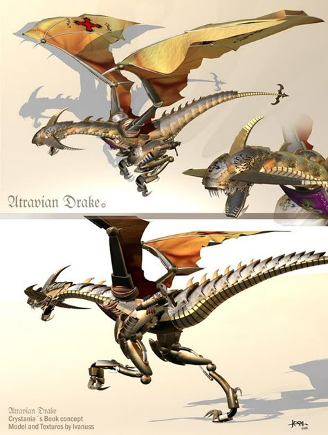 Clockwork Dragon - Utravian Drake Clockwork Wyvern, Warforged Battle Smith, Artificer Battle Smith, Clockwork Dragon, Dnd Artificer, Steampunk Characters, Creature Artwork, Arte Robot, Dnd Monsters