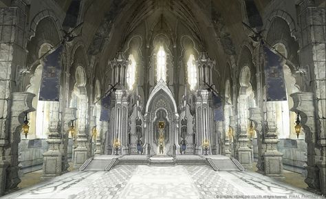 Archbishop Throne Room Realm Reborn, Landscaping Inspiration, Games Design, Throne Room, Fantasy City, Fantasy Castle, Fantasy Setting, Fantasy Places, Final Fantasy Xiv