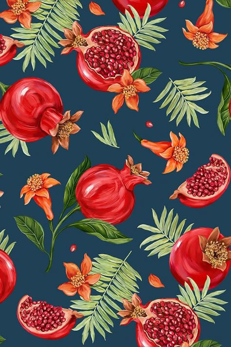 Flor Iphone Wallpaper, Pomegranate Art, Blue Fruit, Painting Flowers Tutorial, Persian Art Painting, Fragrant Garden, Fruit Summer, Pillow Mist, Fruit Wallpaper