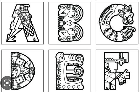 Aztec Alphabet, Aztec Writing, Religion Symbols, Aztec Symbols, Tattoo Lettering Styles, Mayan Art, Aztec Calendar, Aztec Art, Lettering Styles