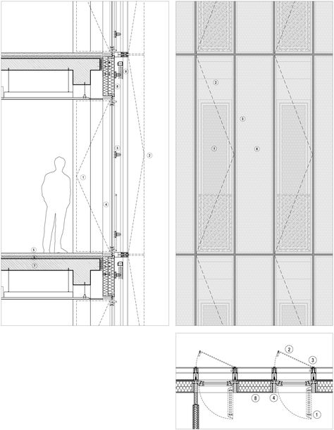 Gallery of Head Offices of Social Security for French Citizen Abroad / BVAU - 25 Falling Water Architecture, Wall Section Detail, Curtain Wall Detail, Window Detail, Architecture Panel, Architectural Section, Minimalist Landscape, Glass Facades, Curtain Wall