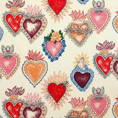 Heart Fabric, Alexander Henry, Sacred Heart, Tattoo Style, Aesthetic Photography, Wall Collage, San Valentino, Painting & Drawing, Art Inspo