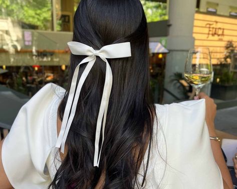 Matte Satin Hair Bow, Elegant Hair Bow, Adult Hair Clips, Adult Hair Bow, Long Tail Hair Bow, Hair Bow Barrette, Hair Bow Tie - Etsy UK White Ribbon Hair, Lana Concert, Ribbon Hair Clip, Coquette White, Flower Hair Bows, Satin Texture, Bow Pattern, Bow Ribbon, Ribbon Hair Bows