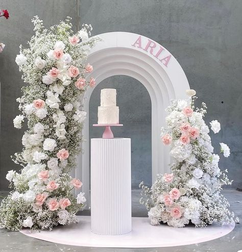 Flowers Decoration For Party, Floral Backdrop Baby Shower Girl, Pink Floral Baby Shower Arch, Flower Backdrop Birthday, Arch Backdrop Panels With Flowers, Baptismal Theme Girl Backdrops, Pink Flower Arch, Arch Wedding Backdrop, Flower Arch Wedding