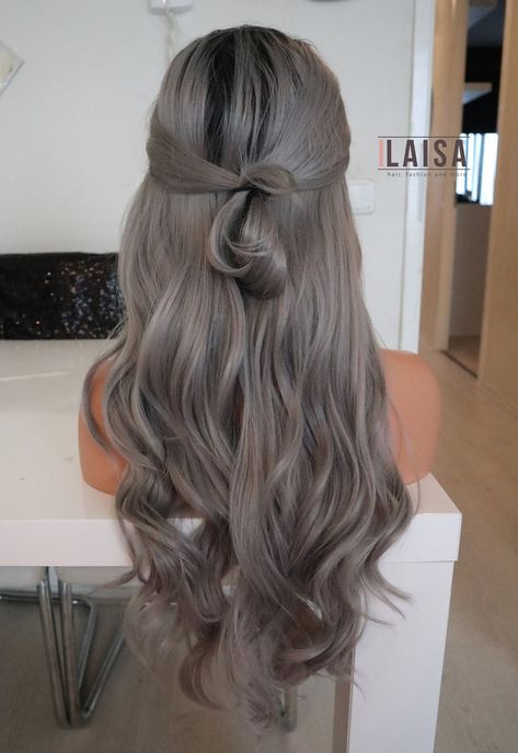 Color Straight Hair, Ice Hair, Gray Wigs, Grey Ombre Hair, Grey Blonde Hair, Hair Natural Color, Ash Hair Color, Hair Color Streaks, Headband Wig