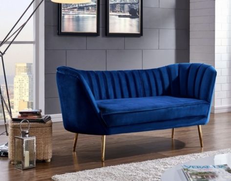 7 Navy Blue Loveseats For Stylish Homes #interiordesign #loveseats #navyblue Blue Loveseat, Gold Sofa, Tufted Loveseat, Cute Furniture, Velvet Loveseat, Pintura Exterior, Elegant Sofa, Tufted Sofa, Comfy Sofa