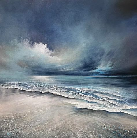 Moody Seascape, Ocean Landscape Painting, Seascapes Art, Stormy Sky, Clouds Photography, Ocean Landscape, Oil Pastel Drawings, Landscape Paintings Acrylic, Textured Canvas Art