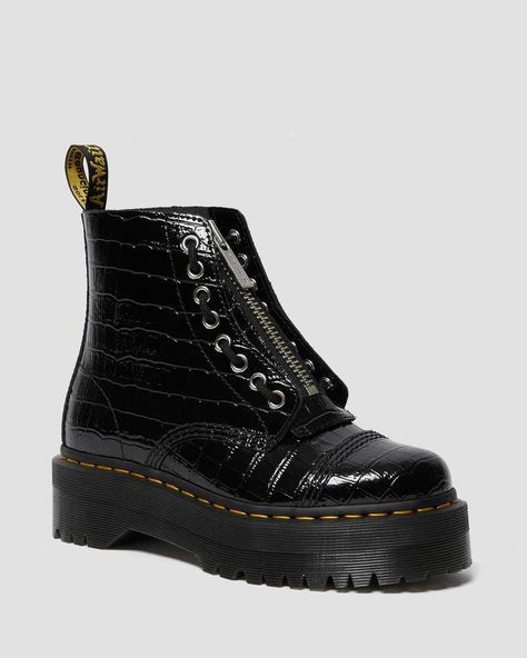 Dr Martens Sinclair, 2976 Chelsea Boots, Jungle Boots, Leather Platform Boots, Dr Martens Womens, Wrap Boots, Dr Martens Black, Croc Leather, Classic Heels