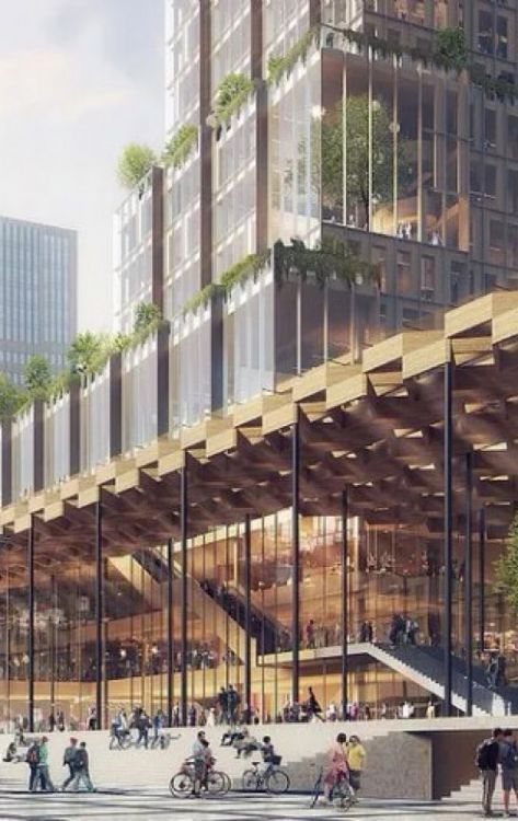 Steel And Wood Architecture, Timber Skyscraper, Chicago Tower, Wooden Skyscraper, Beach Pavilion, Construction Details Architecture, Green Tower, Hydroponic Farming, Wood Architecture